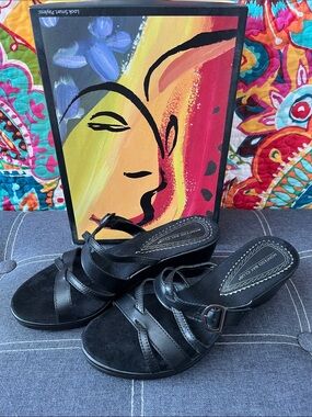 Montego Bay Club Black Women's Leather Slip-On Wedge Mules. Size 8W—NIB